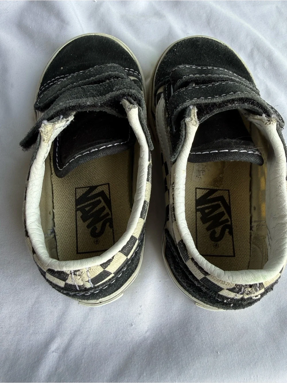 Vans Toddler 8 Checkerboard Old Skool V Black & White Velcro Sneakers